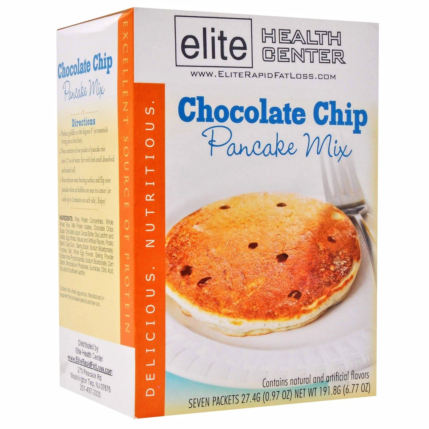 Elite Health Center- Chocolate Chip Protein Pancake Mix- 7 Servings Per Box- 110 calories/serving