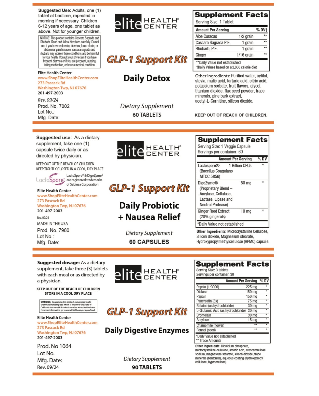 GLP1 Program Support Bundle- 3 bottles of Daily Supplements (90 ct each) - Nausea relief, daily detox and digestive enzymes