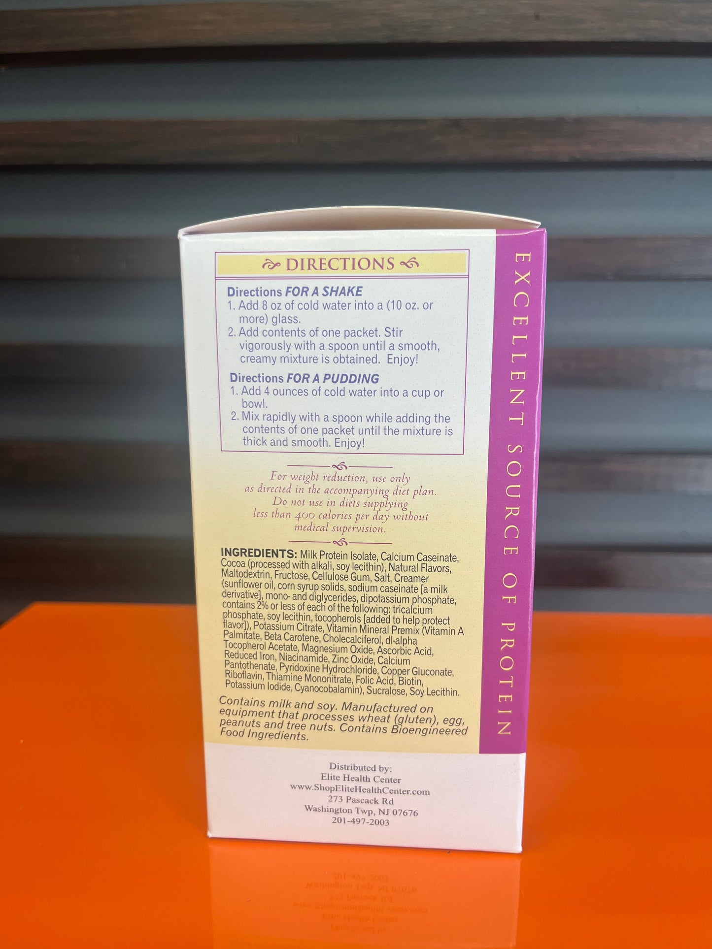 Elite Health Center- Chocolate Shake and Pudding - 15g Protein/90 calories per serving (7 packs/box)