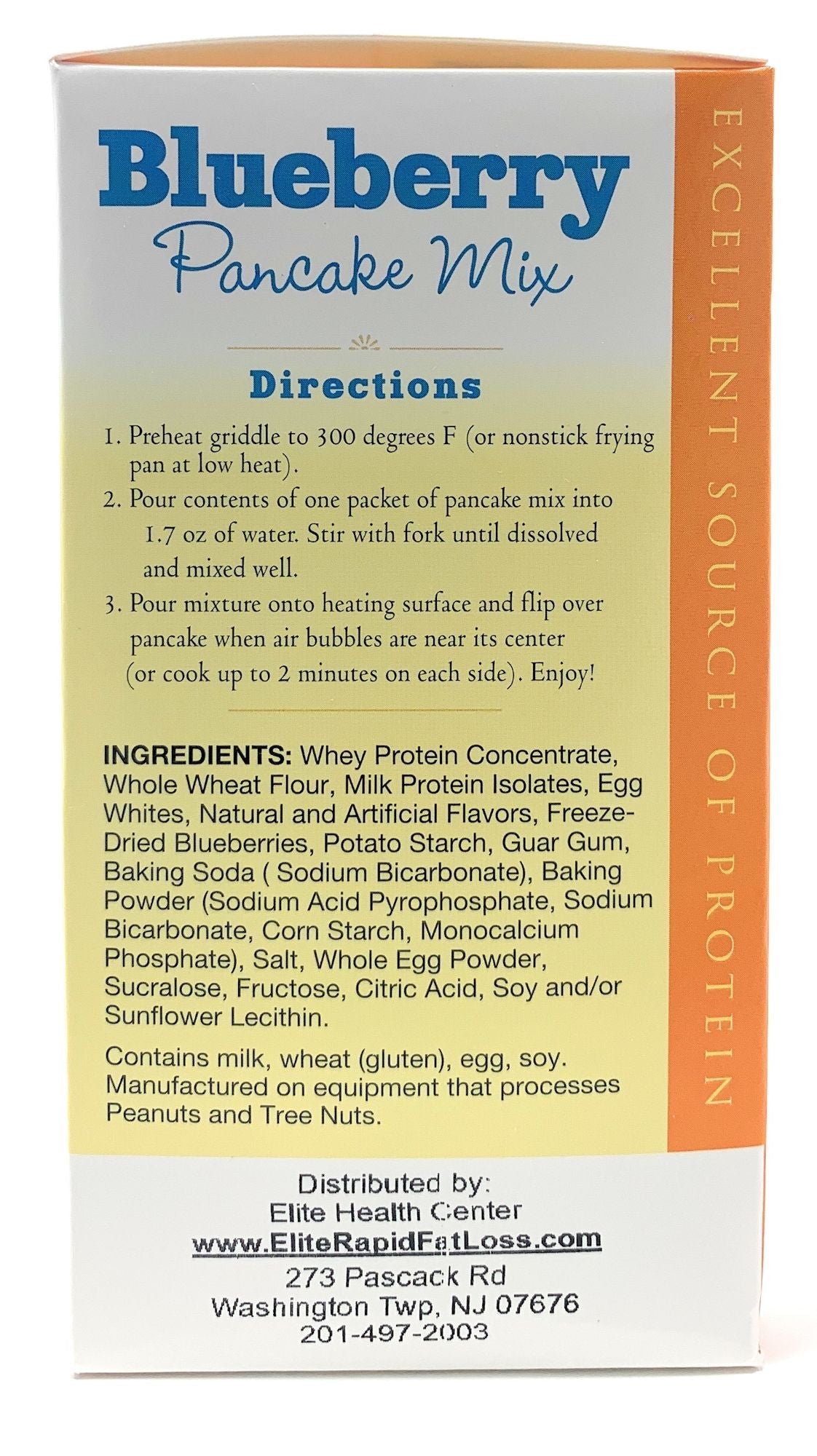 Elite Health Center- Blueberry Pancake mix- 15G protein, low calorie (Pack of 7/box)
