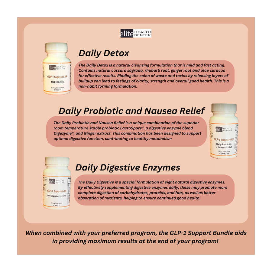 GLP1 Program Support Bundle- 3 bottles of Daily Supplements (90 ct each) - Nausea relief, daily detox and digestive enzymes