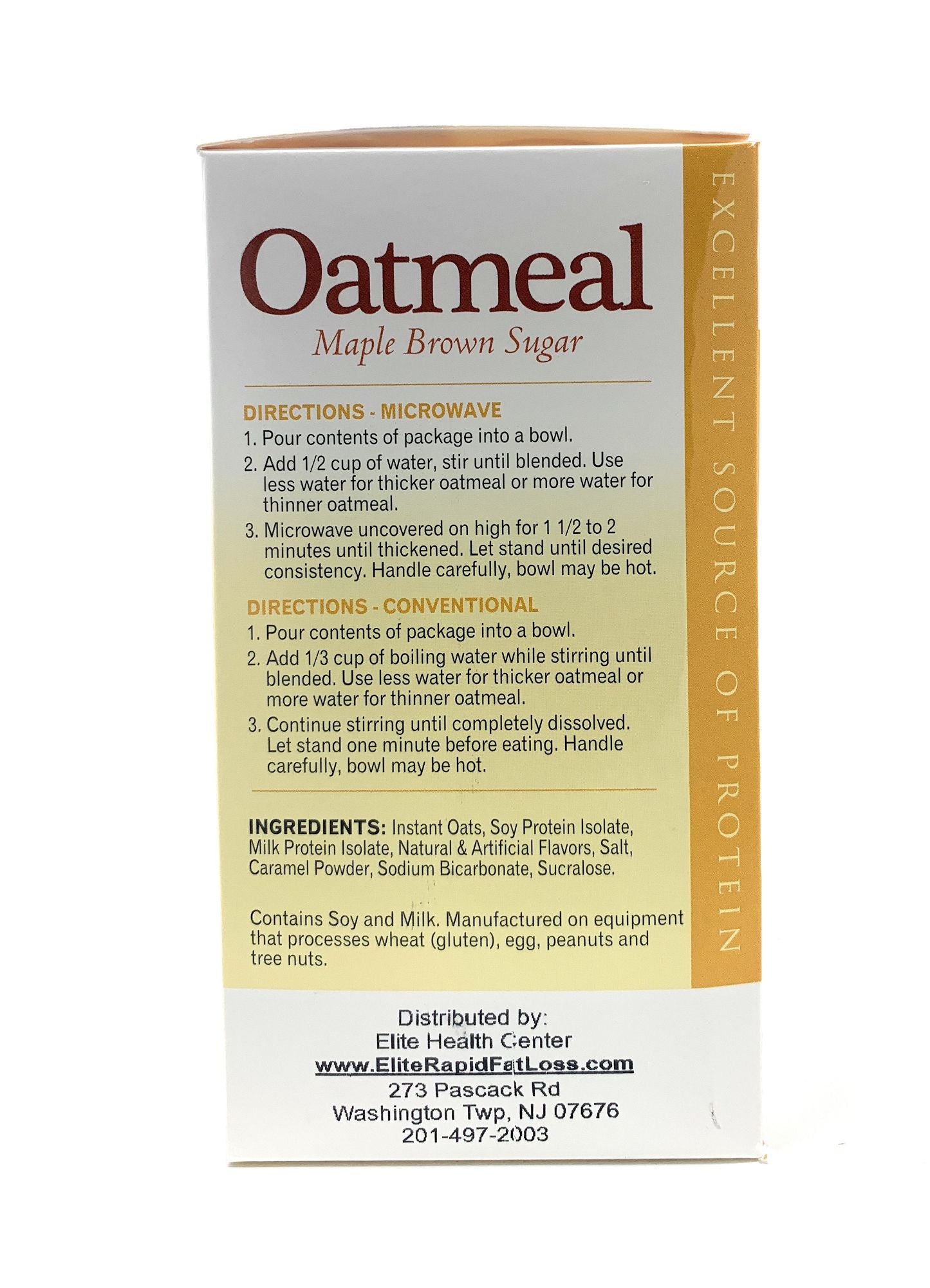 Elite Health Center- Maple Brown Sugar Oatmeal, high protein, 100 calorie, low fat (7 packs/box)