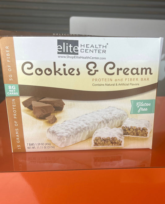 Elite Health Center - NEW! Cookies & Cream  Protein Bar, Low Sugar, Gluten Free, 1.06 Ounce (Pack of 7)