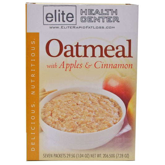 Elite Health Center Apple Cinnamon Oatmeal, low calorie, high protein, low sugar, (Pack of 7/Box)