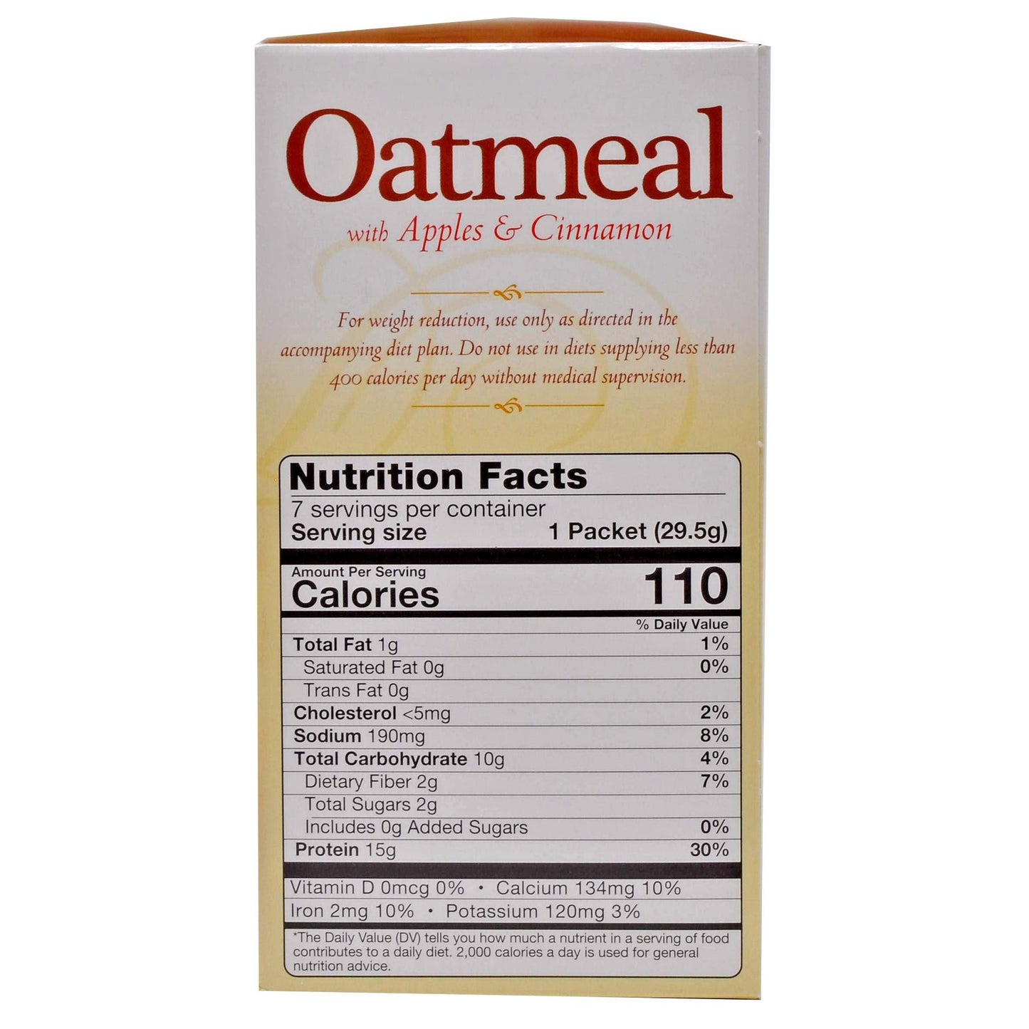 Elite Health Center Apple Cinnamon Oatmeal, low calorie, high protein, low sugar, (Pack of 7/Box)