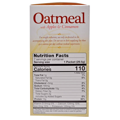 Elite Health Center Apple Cinnamon Oatmeal, low calorie, high protein, low sugar, (Pack of 7/Box)