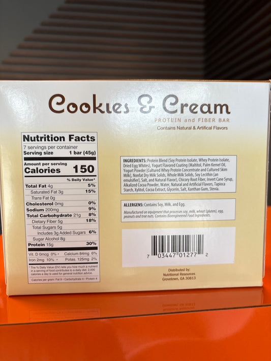 Elite Health Center - NEW! Cookies & Cream  Protein Bar, Low Sugar, Gluten Free, 1.06 Ounce (Pack of 7)