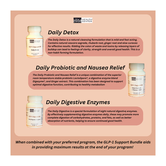 Elite Health Center- GLP1 Support Bundle- 3 bottles of Daily Supplements - Nausea relief, daily detox and digestive enzymes