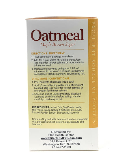 Elite Health Center- Maple Brown Sugar Oatmeal,  high protein, 100 calorie, low fat (7 packs/box)